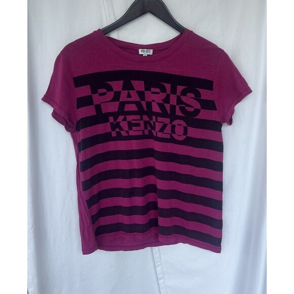 Kenzo Paris Purple Magenta Striped Logo T-Shirt Women’s Size Small Streetwear - Picture 1 of 6